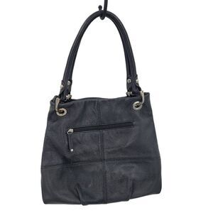 Tignanello‎ Black Pebble Leather Double Shoulder Bag Handbag Purse Rectangle
